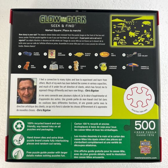 MasterPieces Glow in the Dark Seek & Find "Market Square" 500 Pc Puzzle Complete - Picture 4 of 4